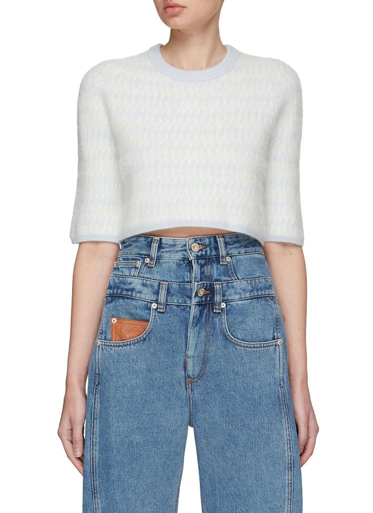 CREWNECK SHORT SLEEVE CROPPED CASHMERE KNIT SWEATER