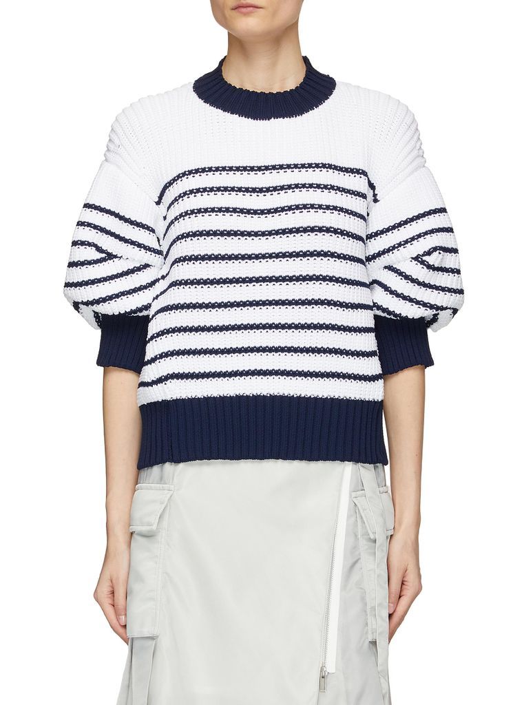 Puff Sleeve Striped Knit Sweater