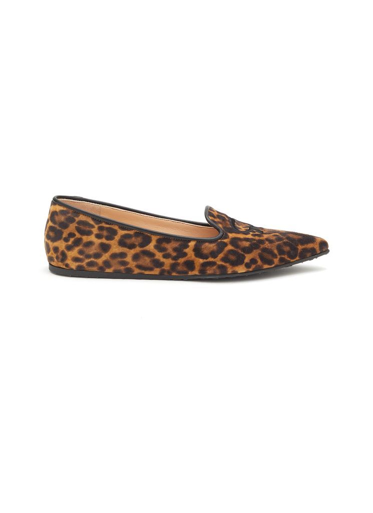 Leopard Print Leather Point Toe Loafers