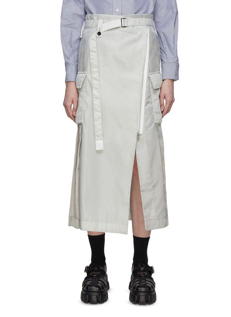 Belted Pleat Detail Twill Midi Skirt