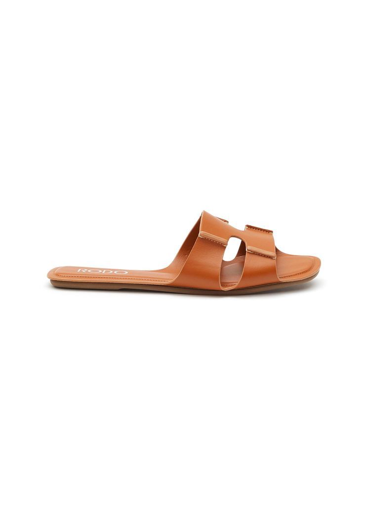 Cut Out Strap Calfskin Leather Slides