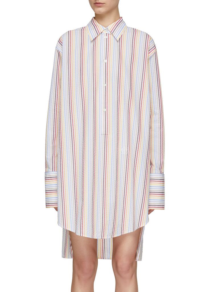 Detachable Collar Rainbow Stripe Shirt Dress
