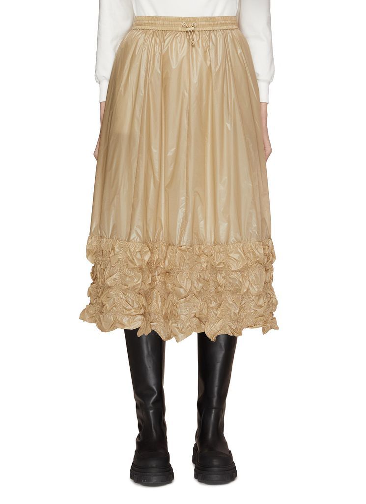 Elasticated Waist Smocked Hem Midi Skirt
