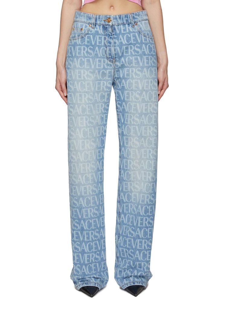All Over Logo Washed Straight Jeans
