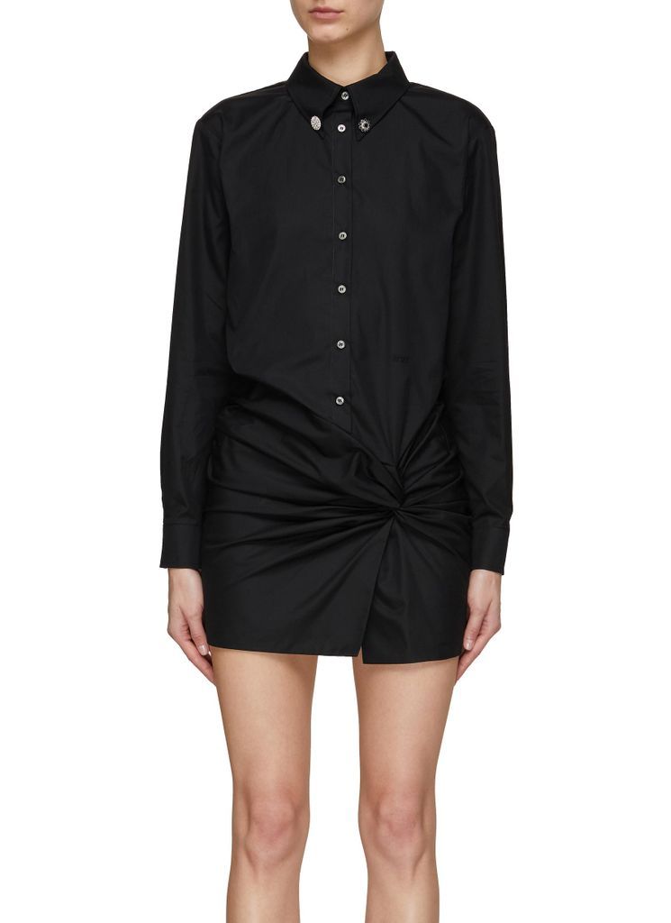 Ruched Detail Crystal Embellished Button Down Mini Dress