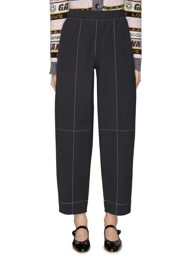 Elasticated Waist Contrast Stitch Cropped Pants
