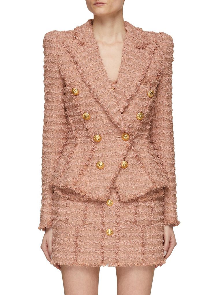 Gold Toned Button Tweed Double Breasted Jacket