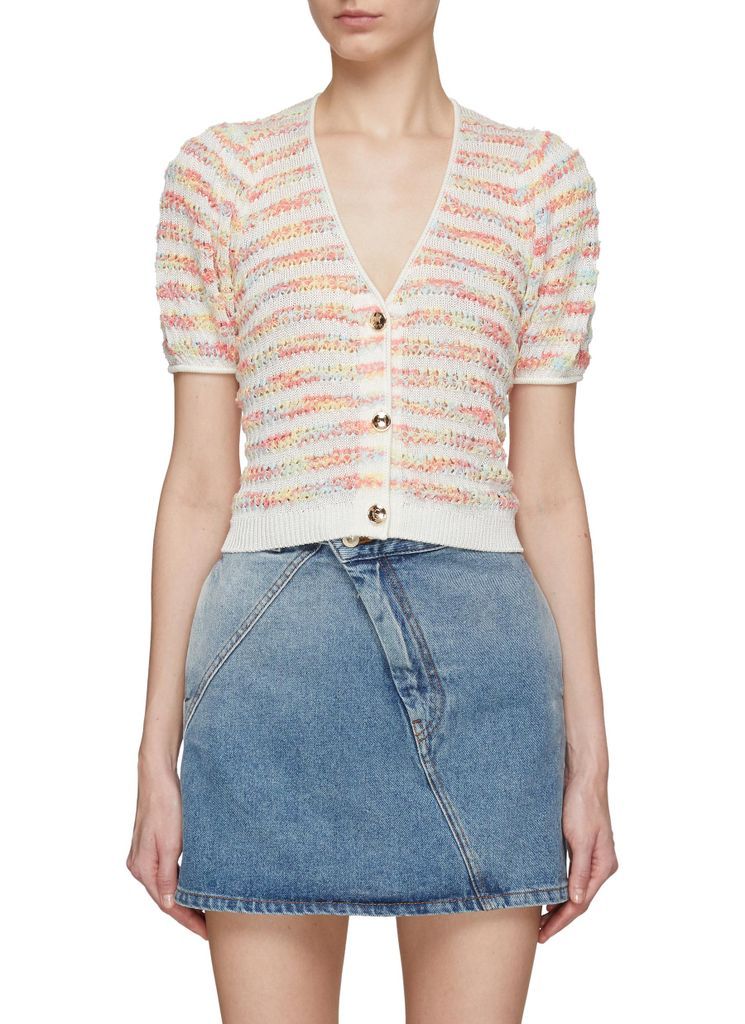 Multi Coloured Stripe Short Puff Sleeve Cardigan