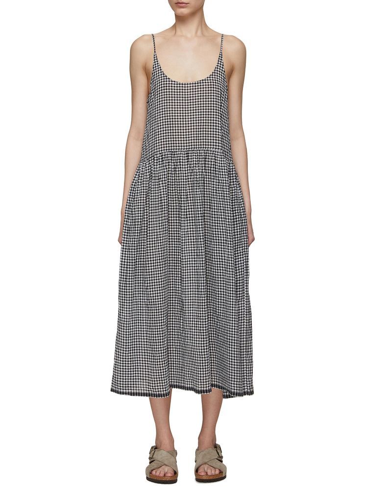 Checked Scoop Neck Midi Slip Dress