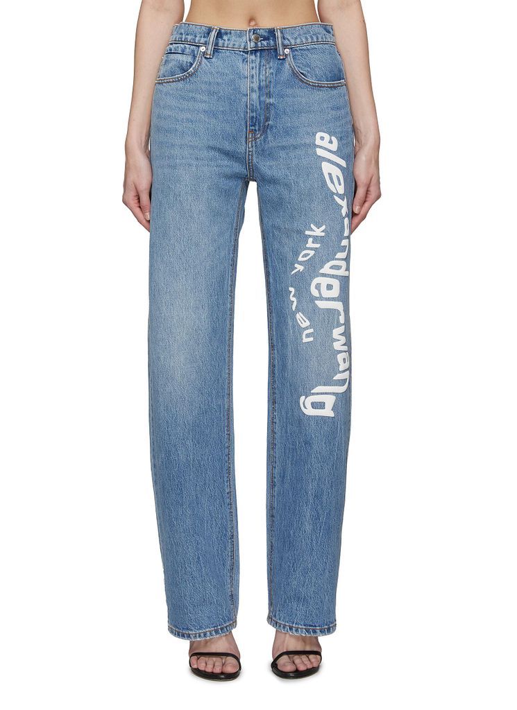 Wavy Logo Washed Straight Jeans