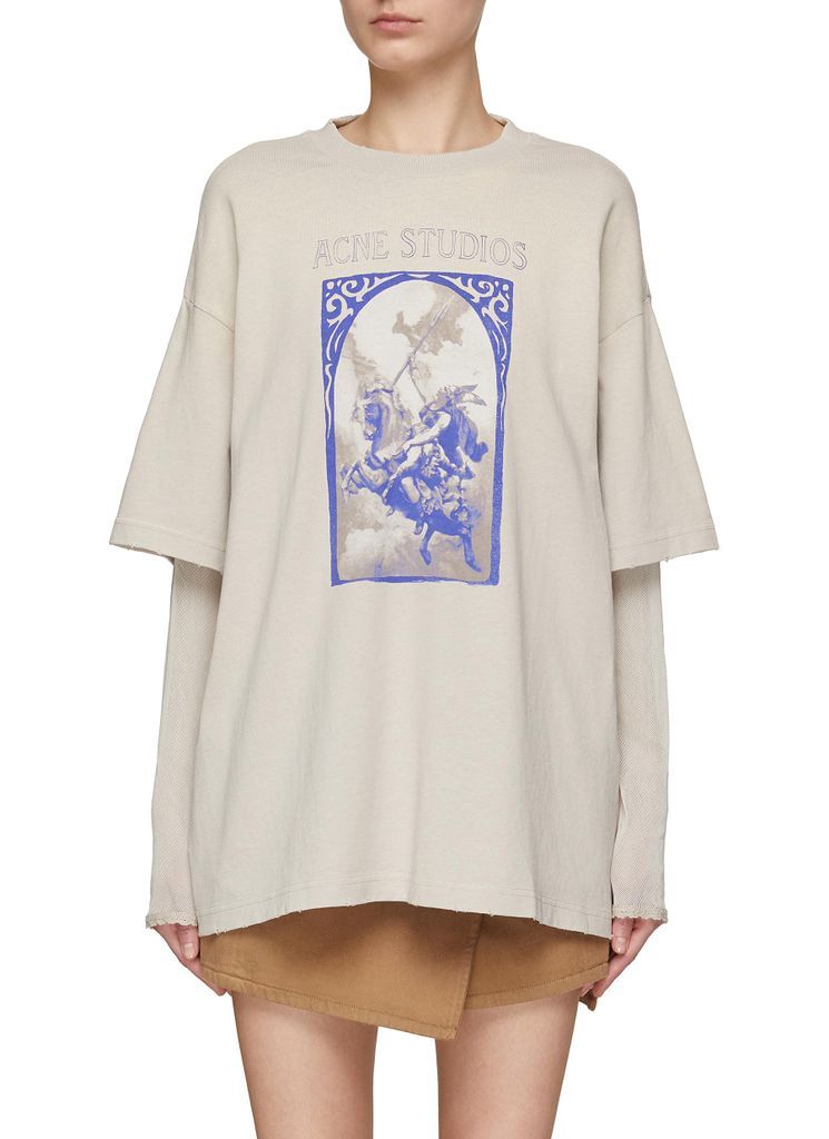 Mesh Sleeve Cavalier Print Oversized T-Shirt