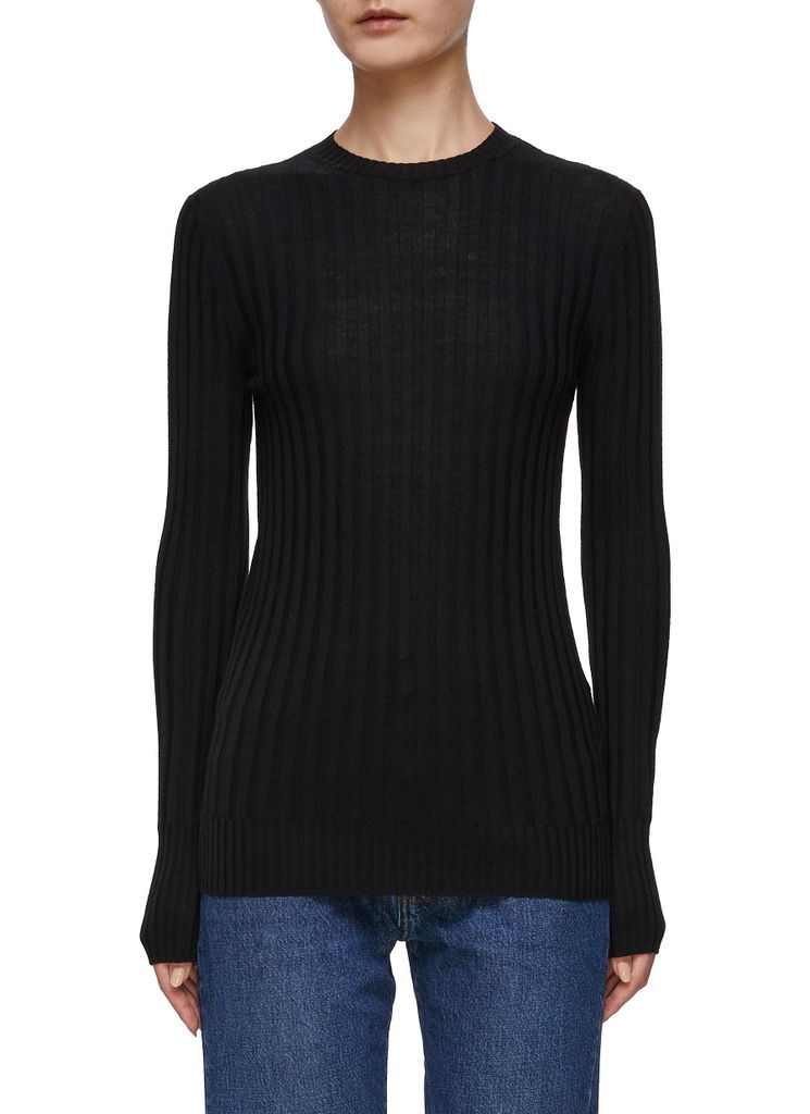Ribbed Wool Tight Fit Crewneck Sweater