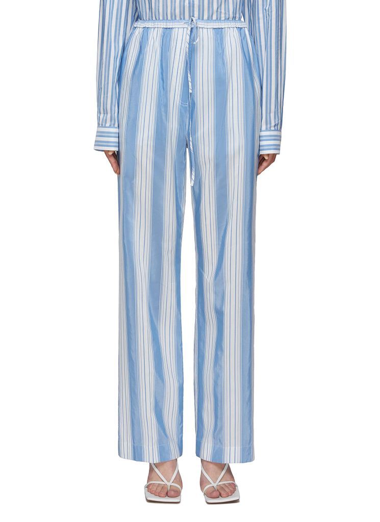 Striped Cotton Blend Straight Drawstring Pants