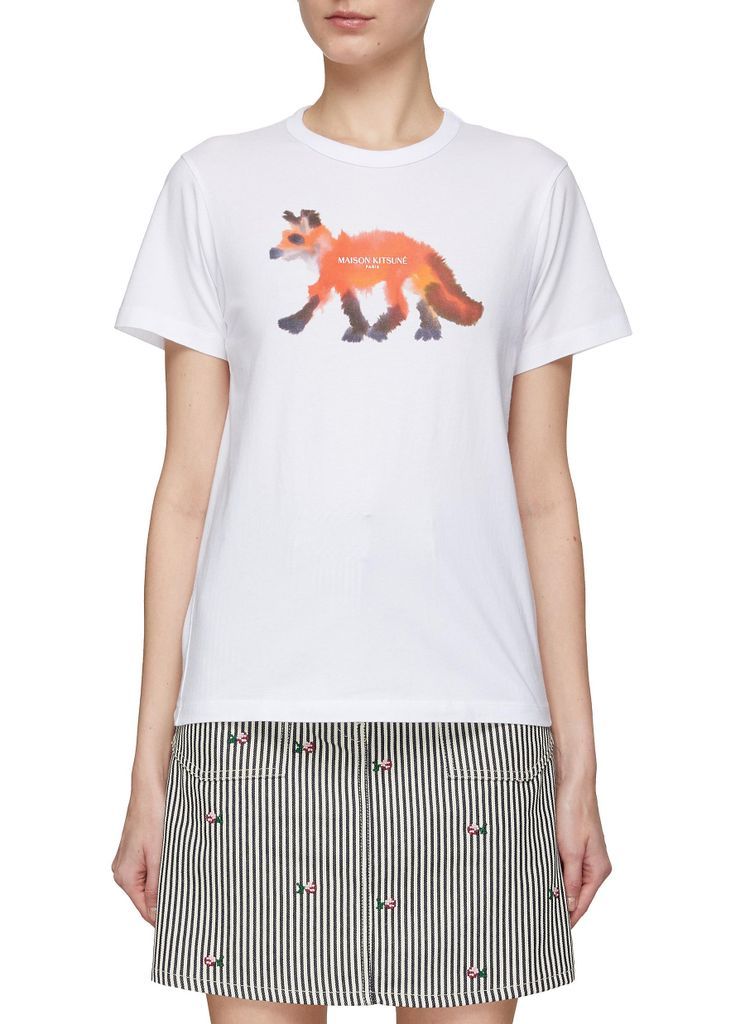 Watercolour Wild Fox Print Crewneck T-Shirt