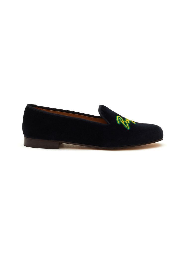 ‘BOOGIE' EMBROIDERY FLAT VELVET LOAFERS