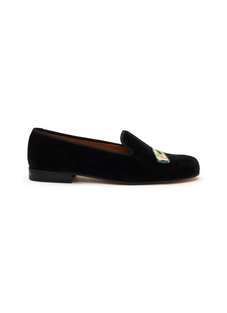 ‘CHAMPAGNE' EMBROIDERY FLAT VELVET LOAFERS