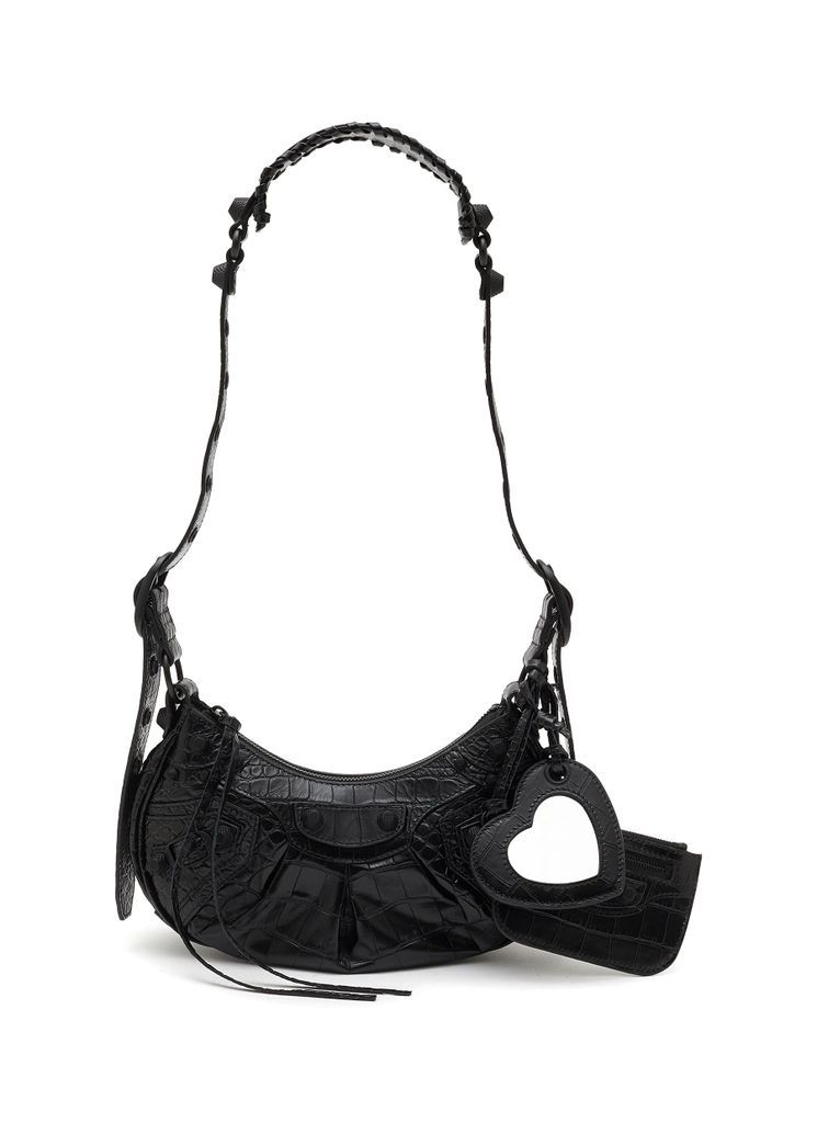‘LE CAGOLE' EXTRA SMALL CROC EMBOSSED CALF LEATHER SHOULDER BAG