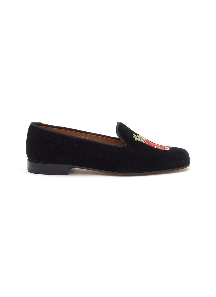 ‘MARY MOJITO' COCKTAIL EMBROIDERY FLAT VELVET LOAFERS
