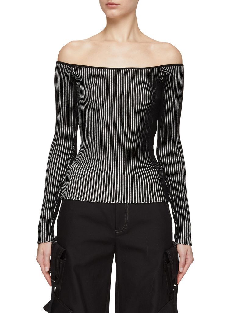 ‘REED' OFF THE SHOULDER LONG SLEEVE RIBBED KNIT TOP