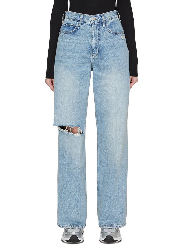 ‘LE HIGH N TIGHT' DISTRESSED KNEE LIGHT WASH WIDE LEG JEANS