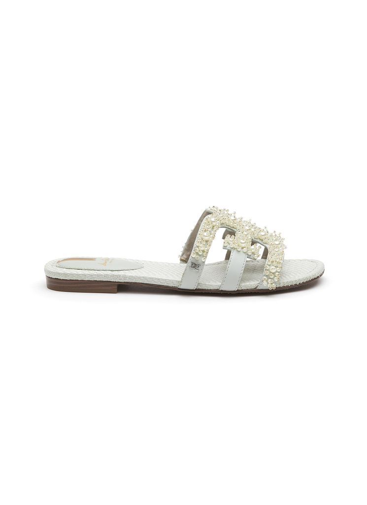 ‘BAY PERLA' PEARL EMBELLISHED DOUBLE E LEATHER SANDALS