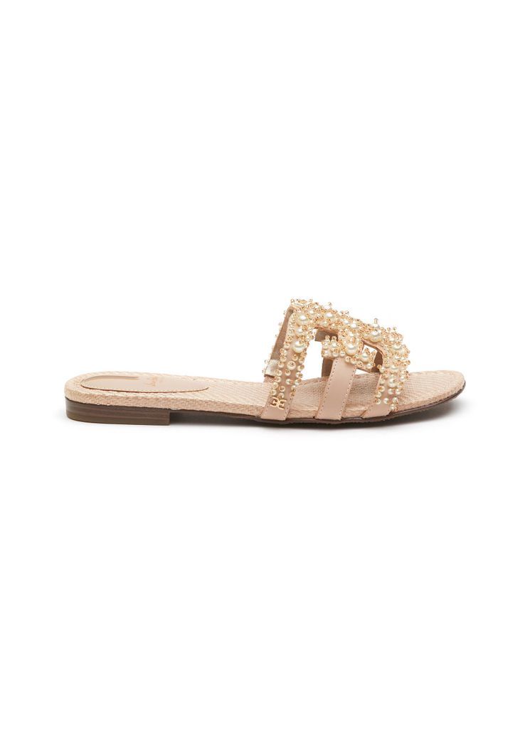‘BAY PERLA' PEARL EMBELLISHED DOUBLE E LEATHER SANDALS