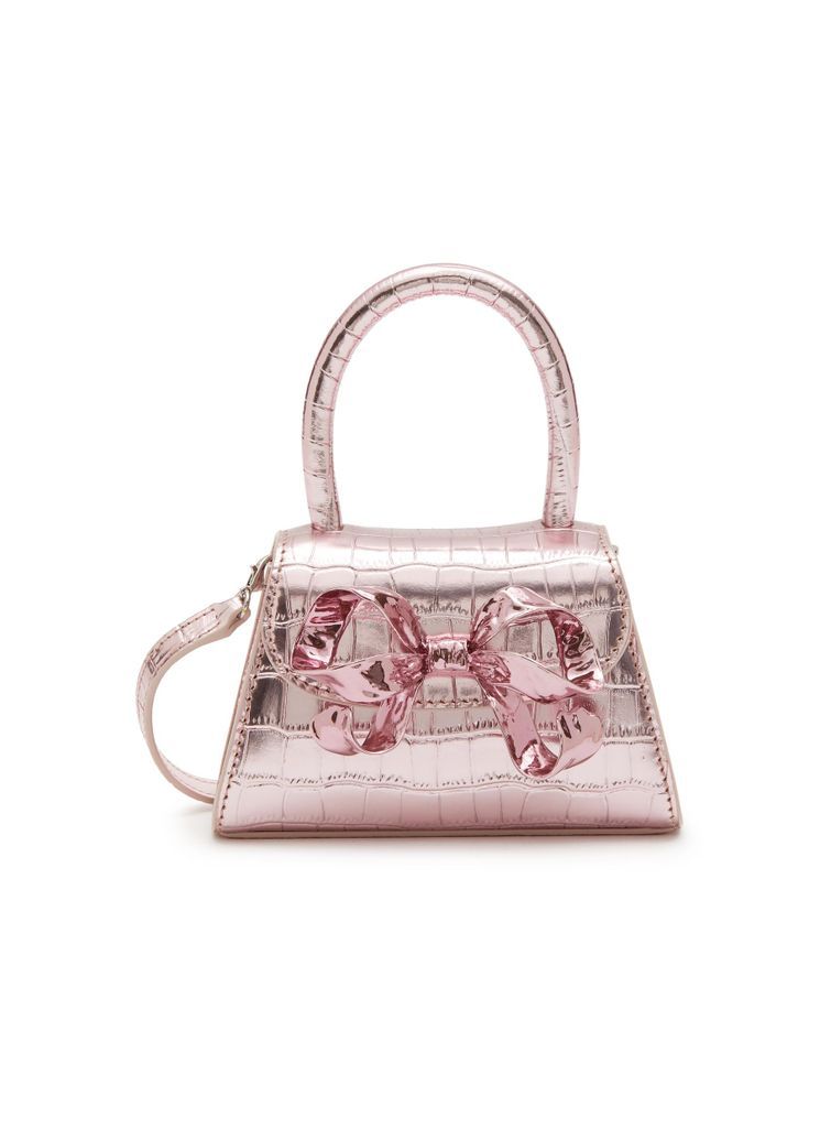 ‘BOW MICRO' BOW APPLIQUÉ CROC-EMBOSSED LEATHER CROSSBODY BAG