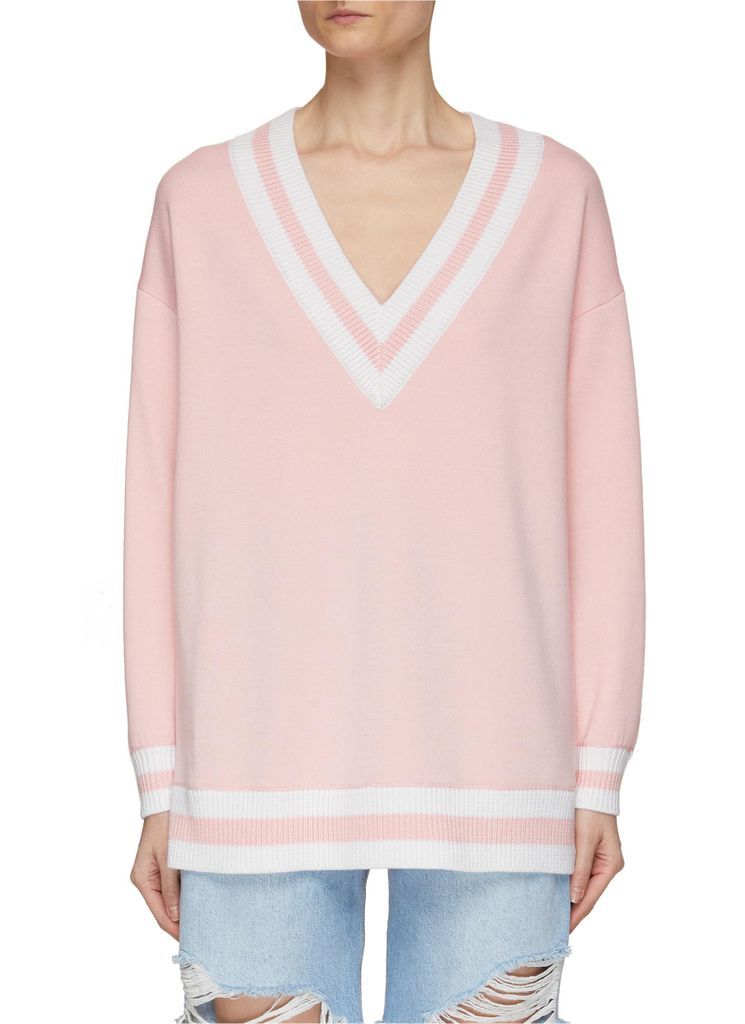 ‘Clement' Stripe Trimmed Wool Blend Knit V-Neck Sweater