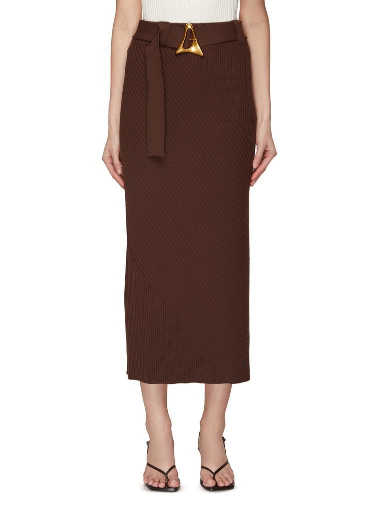 ‘Avalon' Belted Ribbed Knit Maxi Skirt