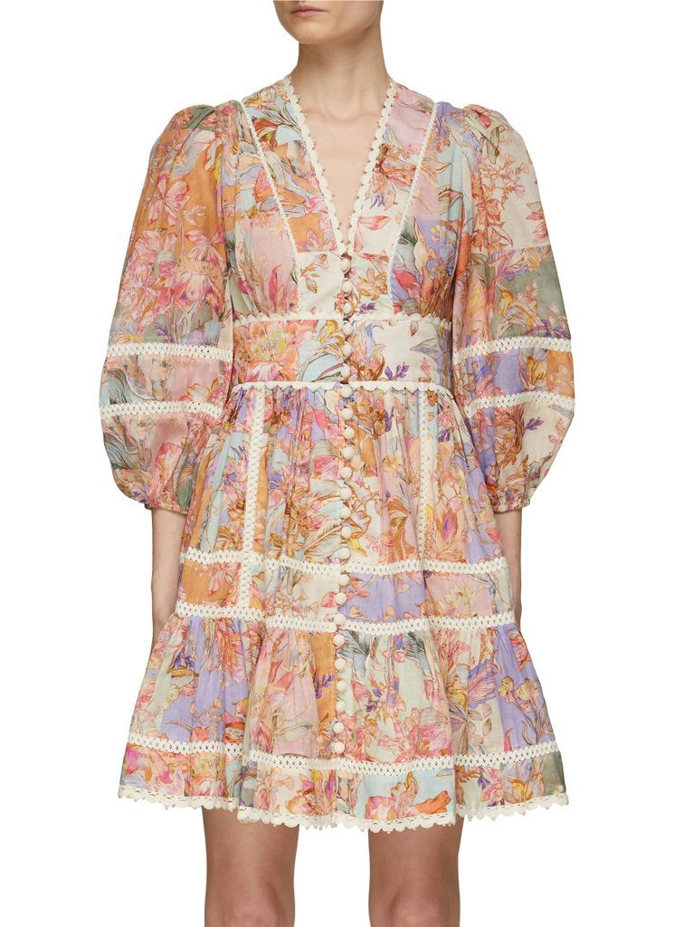 ‘Cira' Lace Trim Floral Print Mini Dress