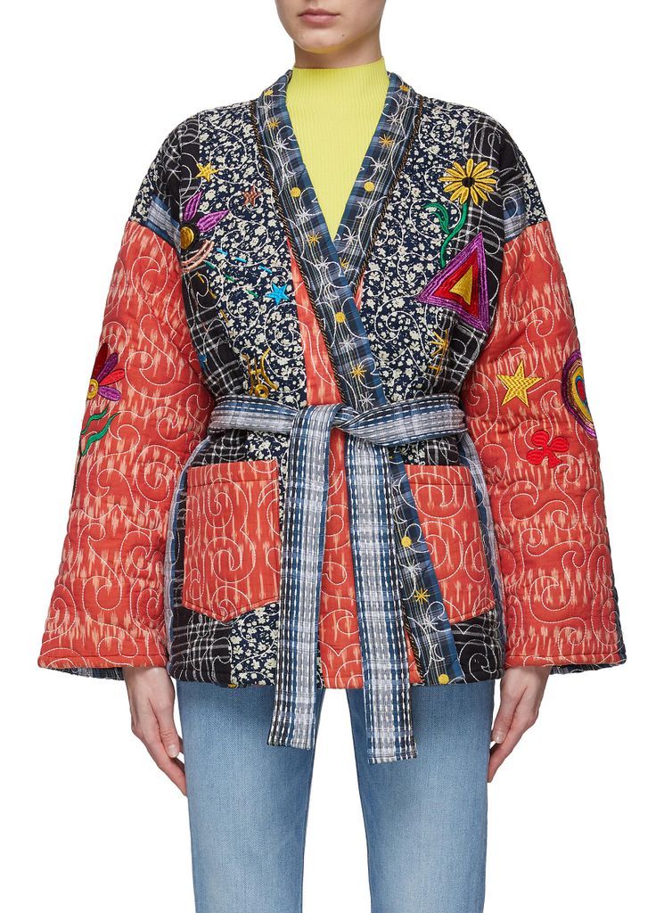 ‘Cherry Patchwork' Belted Cotton Kimono