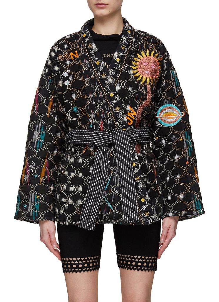 ‘Karma Black Fluo' Belted Cotton Kimono
