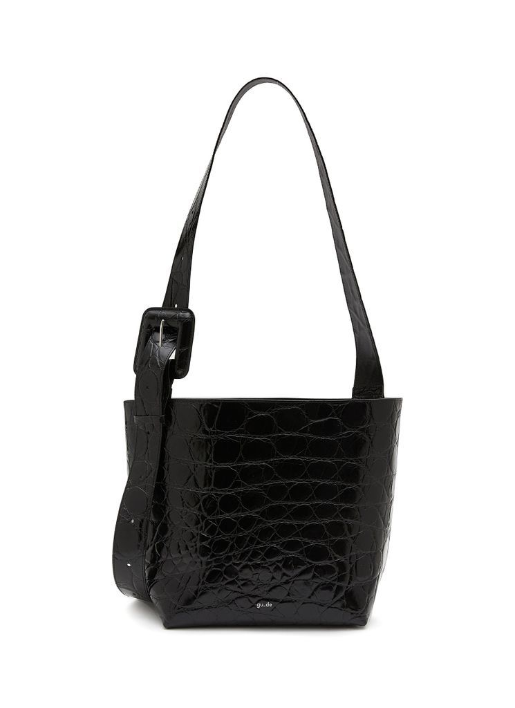 ‘Kate' Buckled Strap Crocodile Embossed Leather Tote Bag