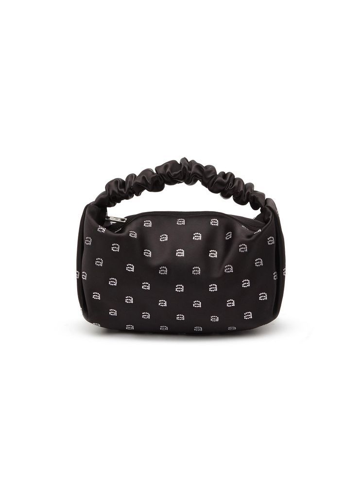 Mini ‘Scrunchie' All Over Hotfix Logo Satin Baguette Bag