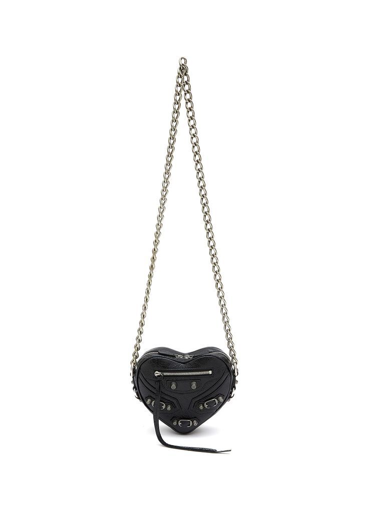 Mini ‘Cagole' Heart Shape Arena Finish Leather Chain Crossbody Bag