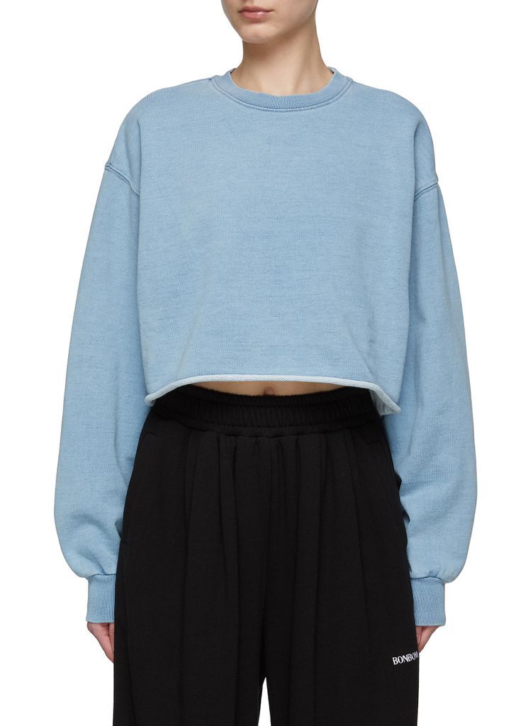 Crewneck Raw Hem Cropped Sweatshirt