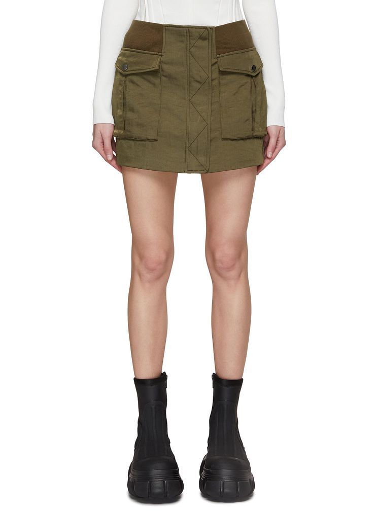 Elasticated Waist Flap Pocket Bomber Mini Skirt