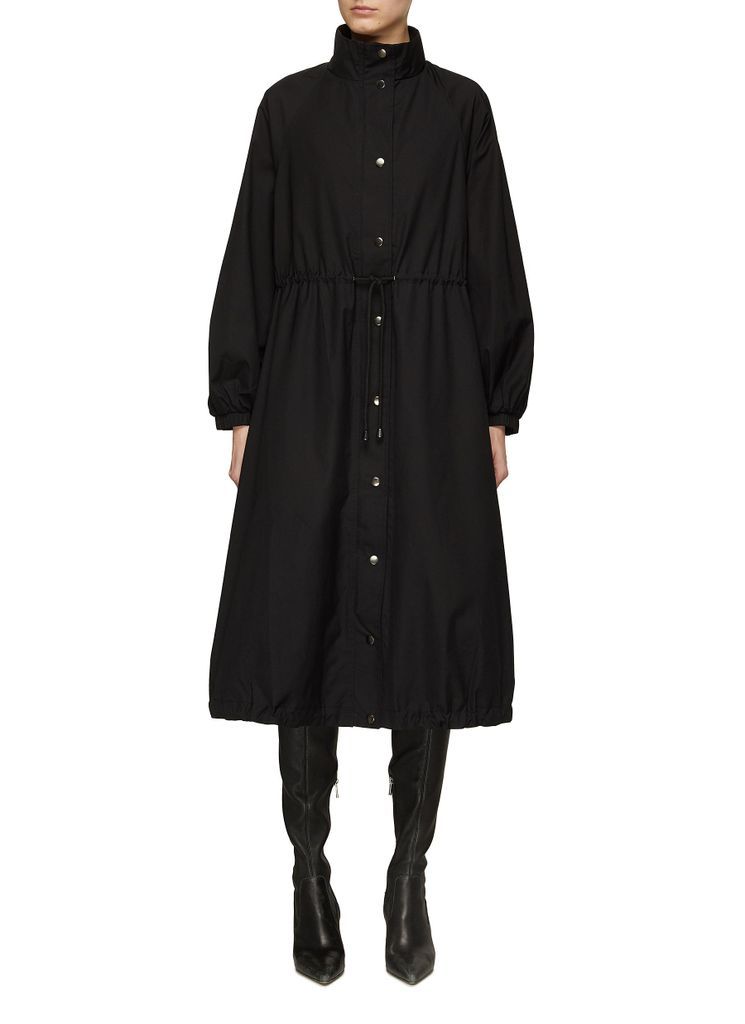 High Collar Drawstring Waist Button Front Coat