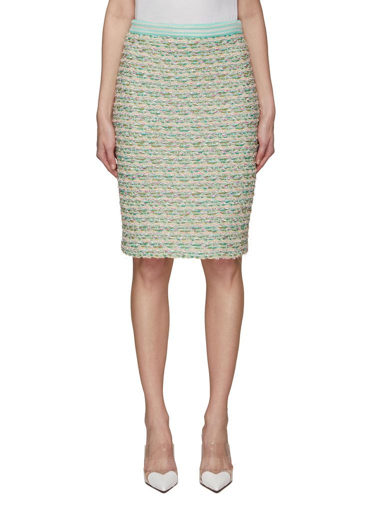 Ribbed Waist Mélange Tweed Pencil Skirt