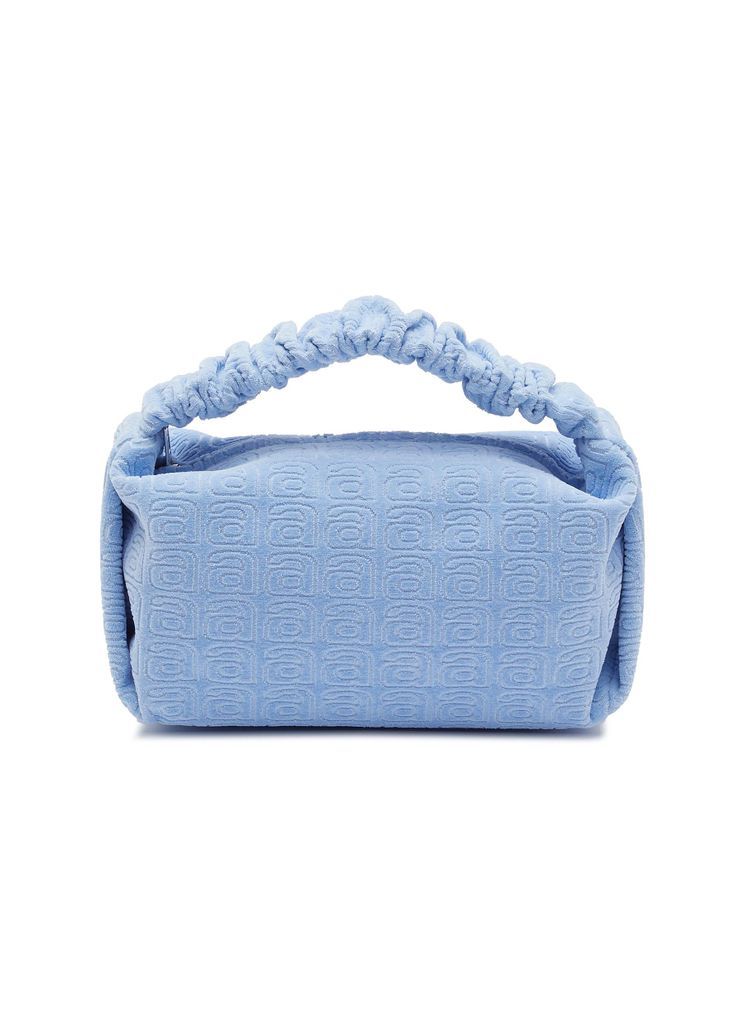 Small 'Scrunchie' All Over 'A' Logo Velvet Baguette Bag