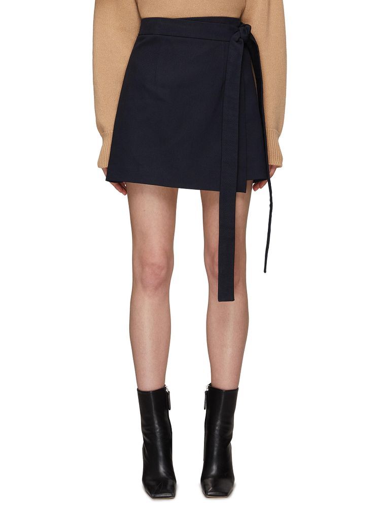 Tie Waist Wool Mini Skirt