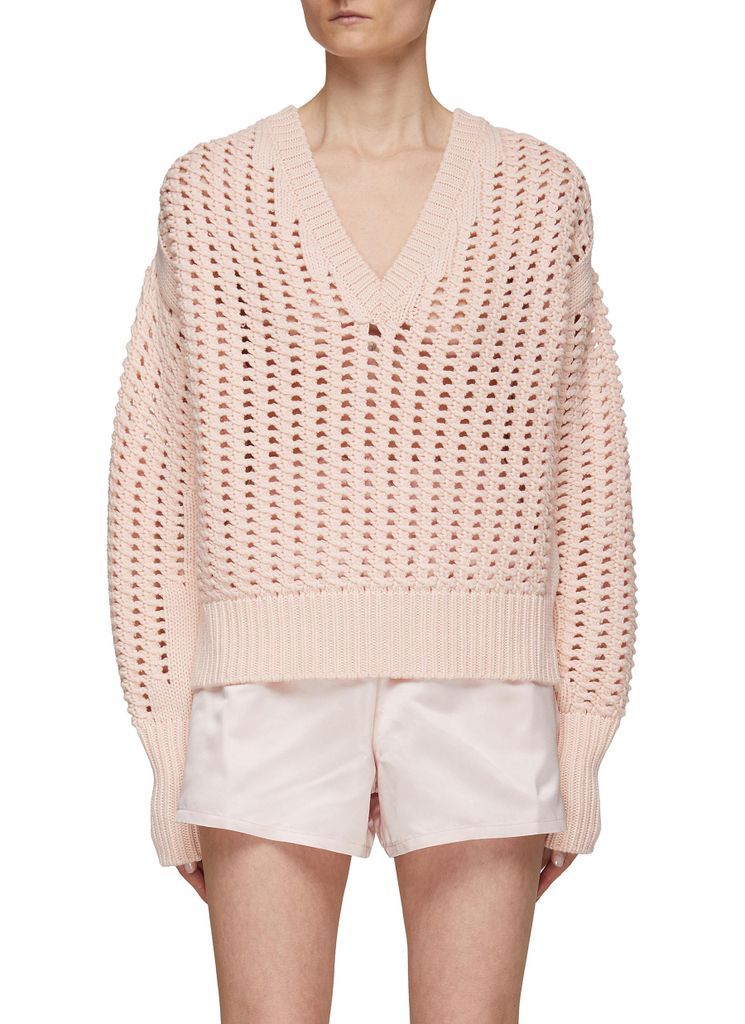 V-Neck Puff Sleeve Knit Sweater