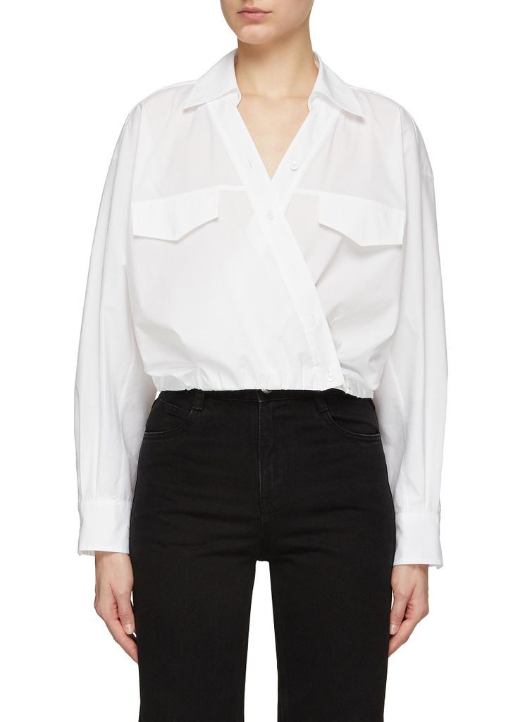 Wrap Effect Cropped Button Up Shirt