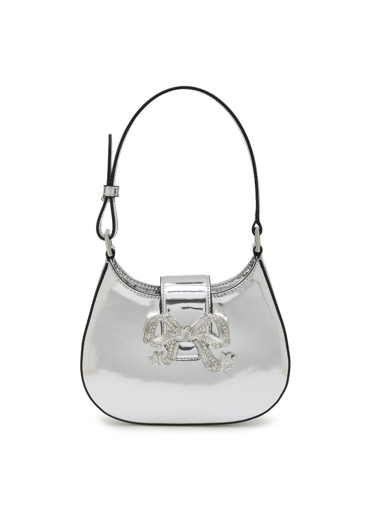 Mini ‘Bow Curve' Crystal Embellished Leather Hobo Bag