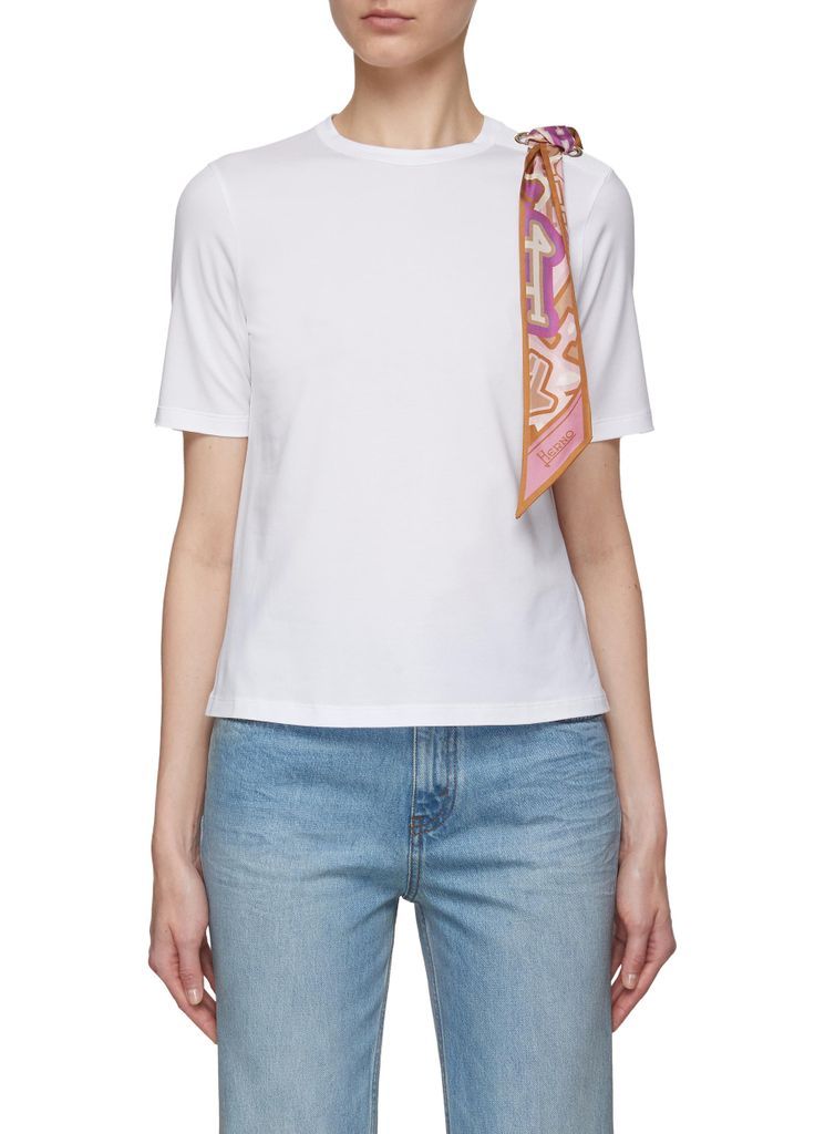 Silk Ribbon Embellished Crewneck T-Shirt