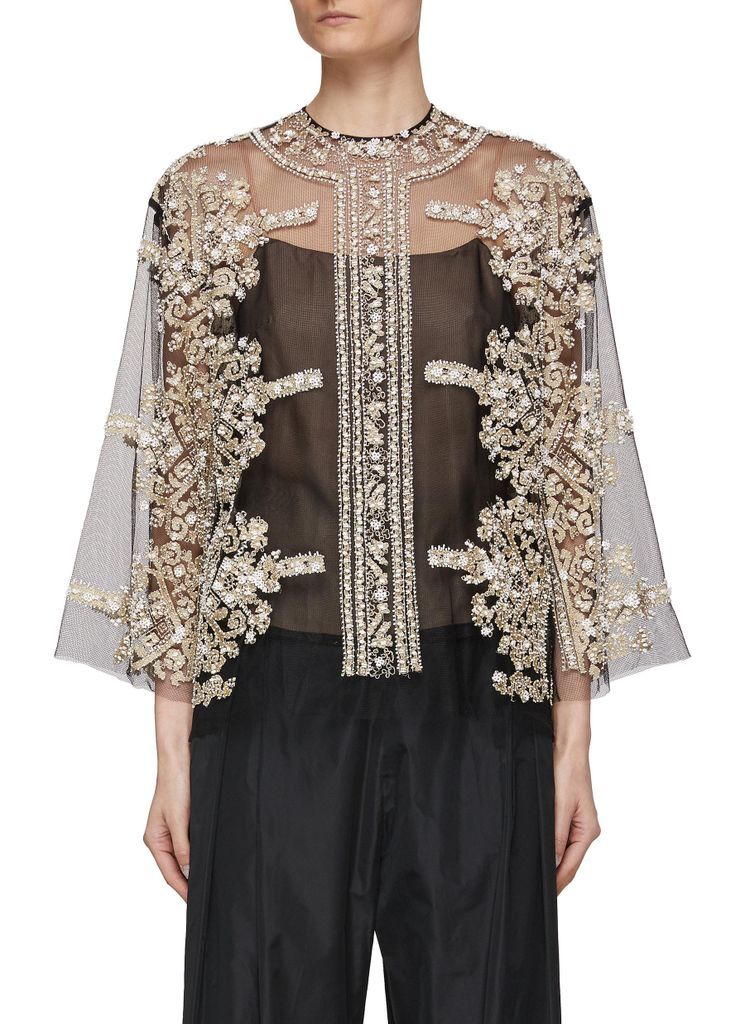 Beaded Indian Embroidery Sheer Tulle Top