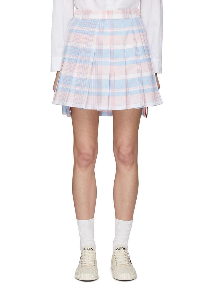 Dropped Back Check Cotton Pleated Mini Skirt