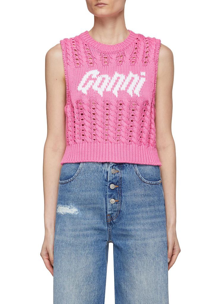 Logo Intarsia Rope Knit Cropped Vest