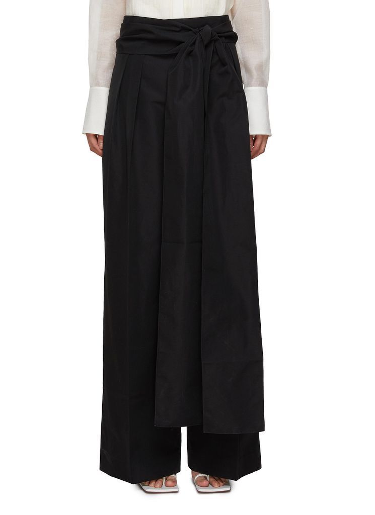 Pleated Straight Trousers with Tie Waist