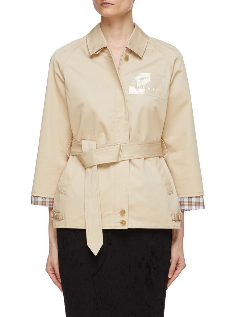 Check Cuff Sleeve Belted Trench Jacket